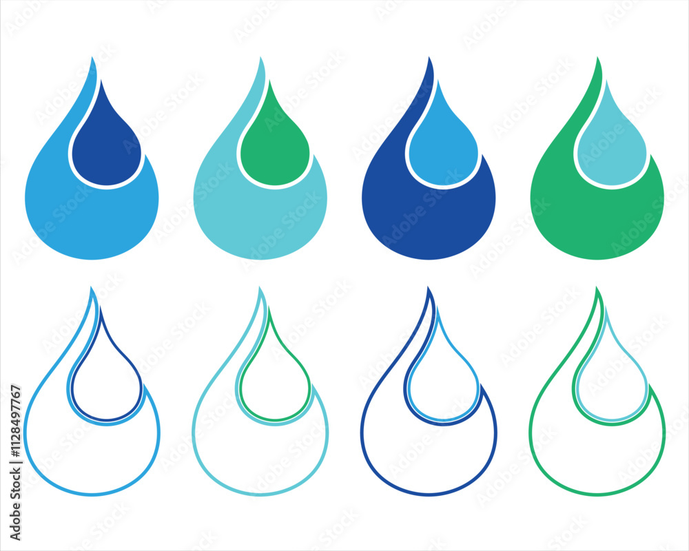 Set of water drop shape icons. Silhouettes of blood symbols. Various shapes of water drops, rain, and simple plumbing icons. Logos for plumbing, blood, or oil drops. Vector illustration. Icons. Plumb Set of water drop shape icons. Silhouettes of blood symbols. Various shapes of water drops, rain, and simple plumbing icons. Logos for plumbing, blood, or oil drops. Vector illustration. Icons. Plumb