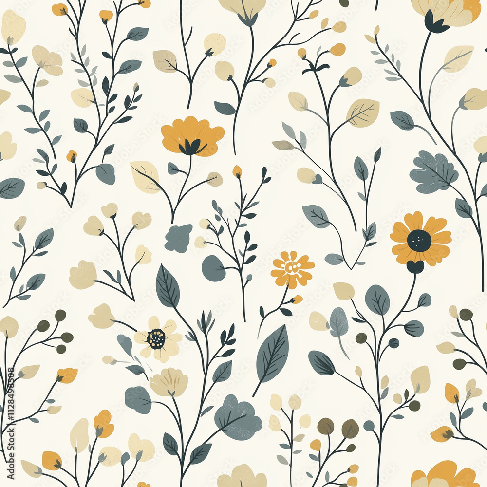 Scandinavian Floral Pattern with Minimalist Geometric Elements Scandinavian Floral Pattern with Minimalist Geometric Elements