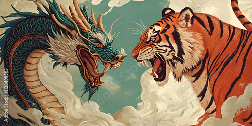 Epic Battle Between Dragon and Tiger photo