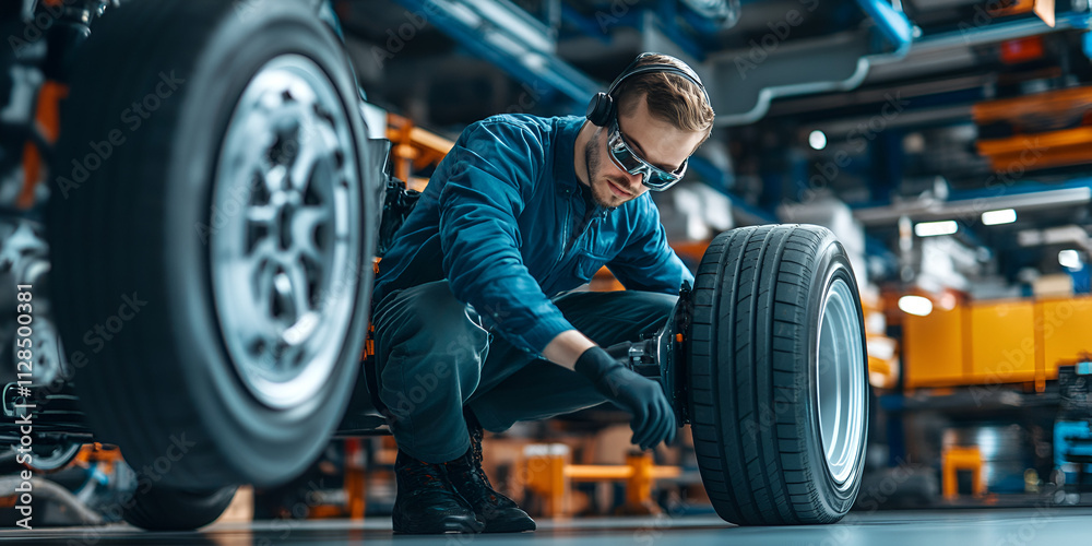 custom made wallpaper toronto digitalEngineer Examining Electric Car Base with Virtual Reality Gear
