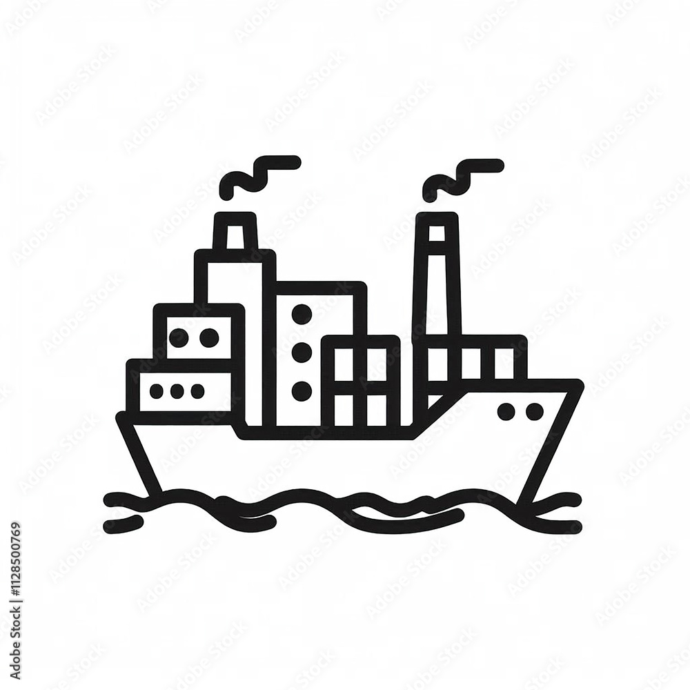 Flat silhouette line icon illustration of a ship on white background Flat silhouette line icon illustration of a ship on white background