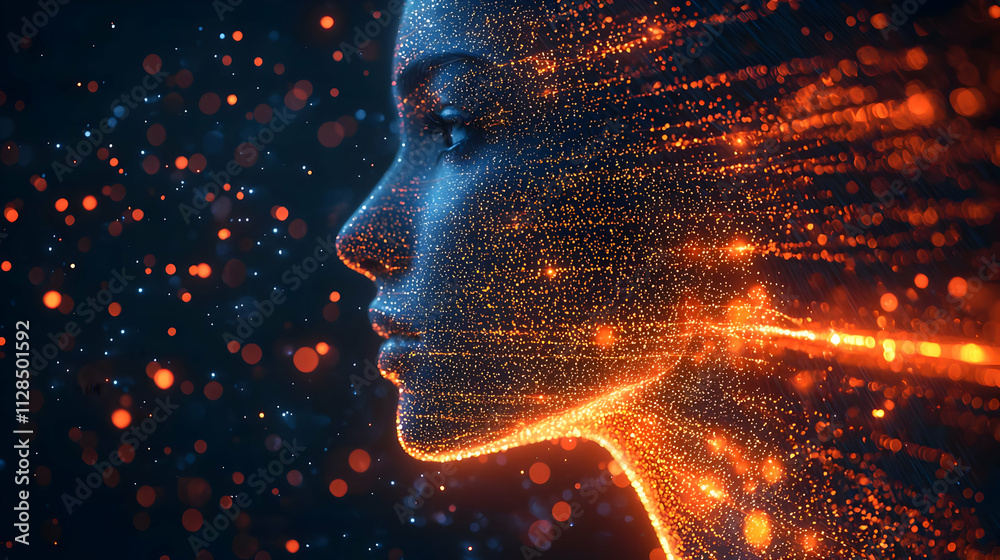 Digital Face: Glowing Particles, Abstract Art Digital Face: Glowing Particles, Abstract Art