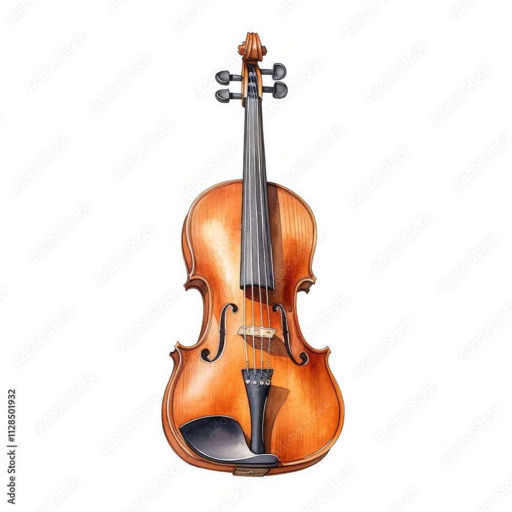 Obraz premium A beautifully crafted wooden violin with a polished finish, featuring intricate details and a curved body, ideal for musicians and music enthusiasts.