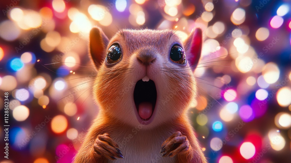 A Surprised Squirrel Before A Sparkling Holiday Background