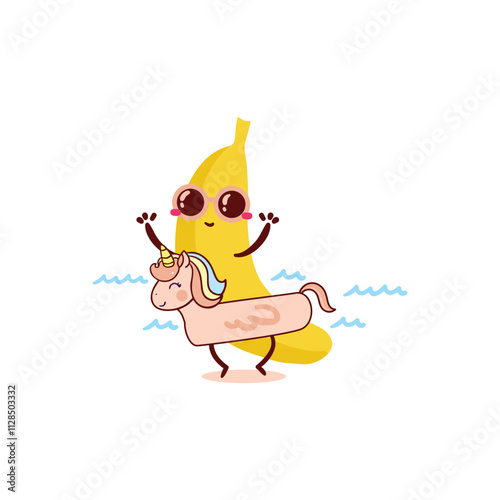 Banana emoticon icon with a summer day theme photo