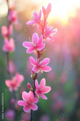 Delicate Pink Cherry Blossoms in Bloom, Springtime Floral Nature Background, Soft Focus