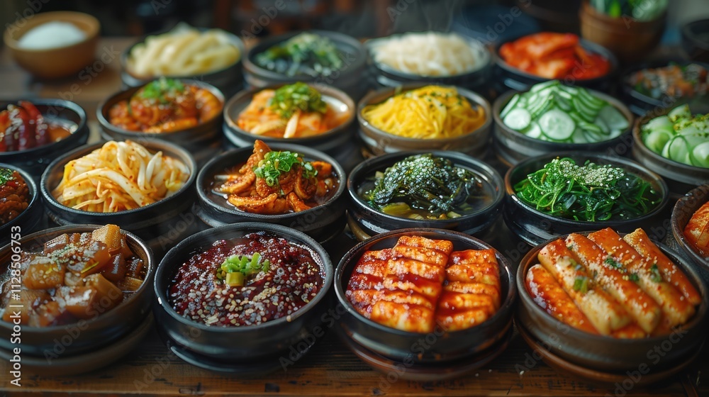 Delicious Korean Cuisine Banchan Variety Traditional Dishes Food Photography Delicious Korean Cuisine Banchan Variety Traditional Dishes Food Photography