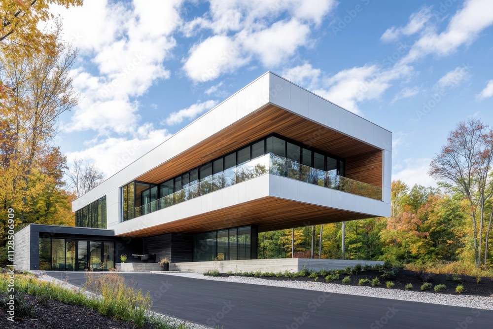 Modern architectural design featuring a sleek, minimalist house surrounded by nature. Modern architectural design featuring a sleek, minimalist house surrounded by nature.