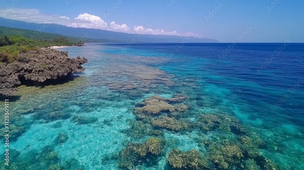 Coastal Scene Showing Clear Turquoise Water And Coral Reefs Coastal Scene Showing Clear Turquoise Water And Coral Reefs