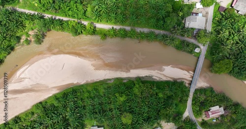 Aerial drone video on Plai Wha river at Phang Nga, Surat Thani, Thailand, river and forest, nature. photo