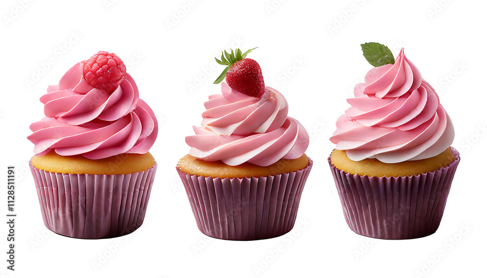 Pink cupcake isolated on transparent or white background 