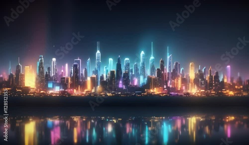 Night Cityscape with Reflections in Water