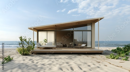 A serene beachfront bungalow built entirely from sustainable materials.