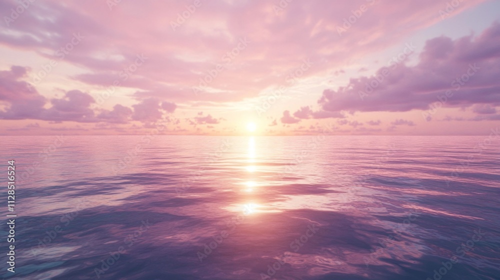 Fototapeta premium Serene Pink Sunset Over Calm Ocean Waters