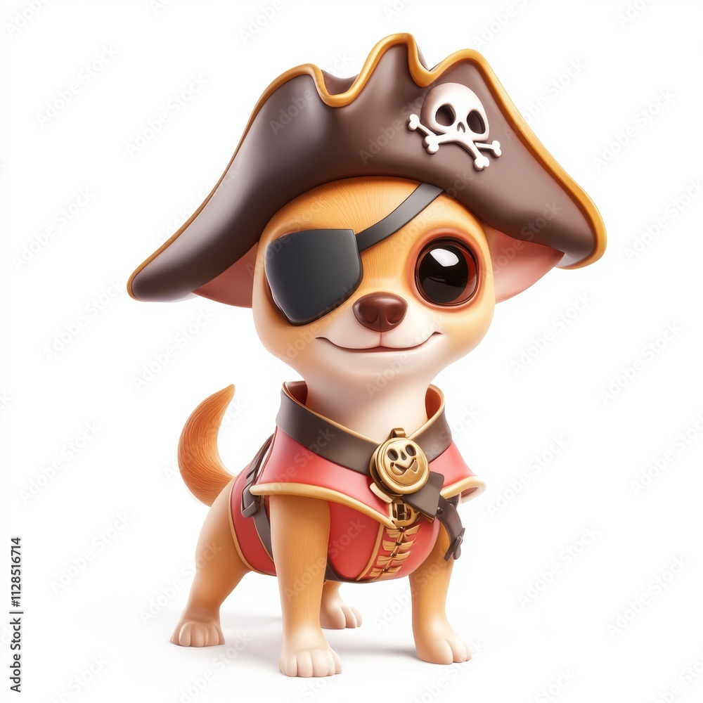 Fototapeta premium Pirate Dog Chihuahua Costume Cute Fun Adventure Isolated On White Background