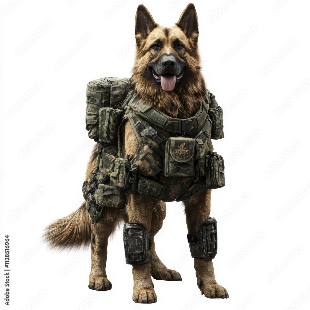 Military German Shepherd Tactical Gear Protection Training Isolated On White Background Military German Shepherd Tactical Gear Protection Training Isolated On White Background