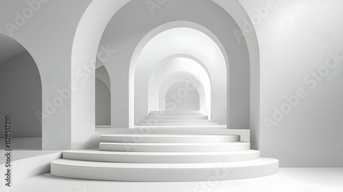 White Archway Staircase: Minimalist Architecture Design