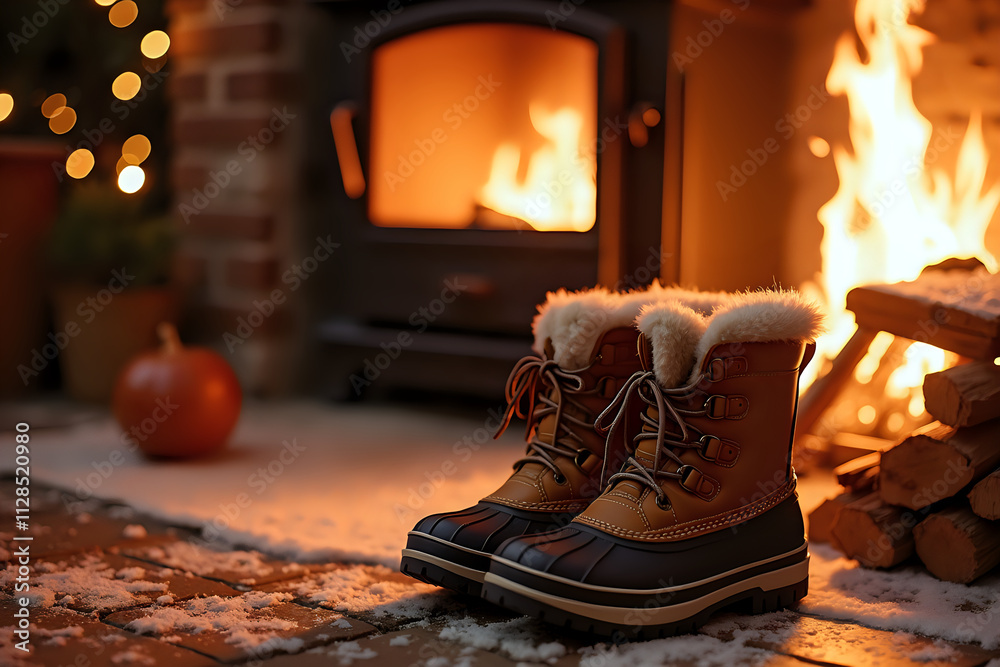 custom made wallpaper toronto digitalSeasonal Winter Boots in Cozy Autumn Setting