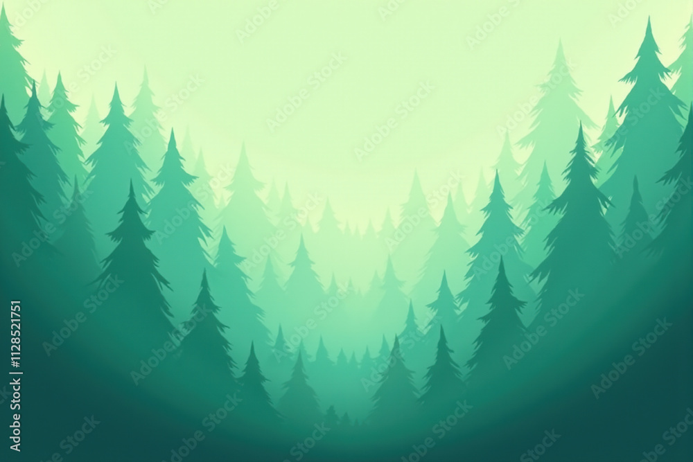 Fototapeta premium Abstract forest silhouette in soft pastel green and blue tones for desktops
