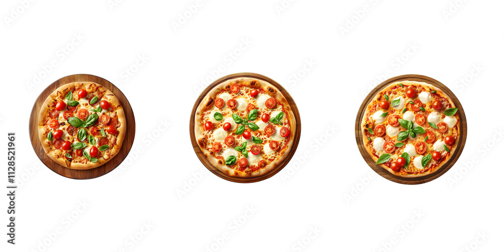 Fototapeta premium Set of pizza with mozzarella isolated on a transparent background, in a PNG format, pizza with mozzarella PNG, fast food