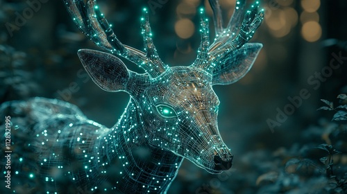 Glowing Robotic Deer with Green Antlers photo