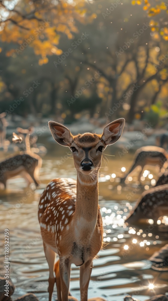 Adorable Spotted Deer in Autumnal Wildlife Sanctuary Adorable Spotted Deer in Autumnal Wildlife Sanctuary