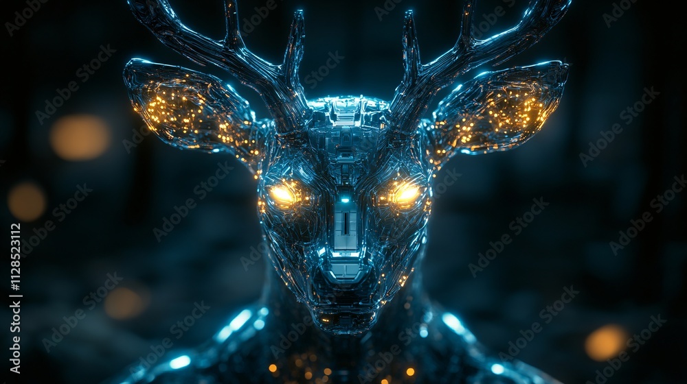 Smooth Metallic Deer Sculpture with Dim Lighting Smooth Metallic Deer Sculpture with Dim Lighting
