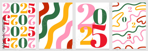 2025 greeting card. 2025 numbers design in modern style. New year colorful poster. Colored numbers Happy new year. Design template for new year posters, banners, greetings card
