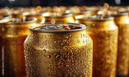 A close-up of chilled beverage cans with condensation, highlighting refreshment. photo