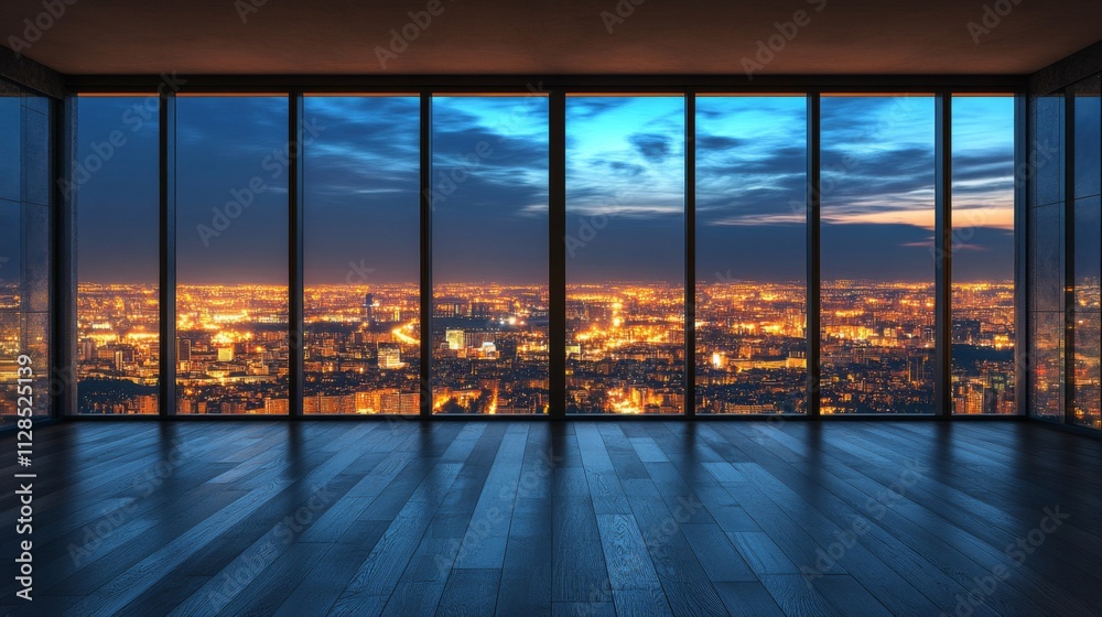 Fototapeta premium Night City View From Modern Penthouse Apartment