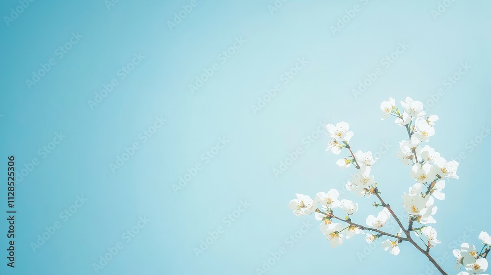A delicate branch of white flowers against a soft blue sky, evoking tranquility and beauty. A delicate branch of white flowers against a soft blue sky, evoking tranquility and beauty.