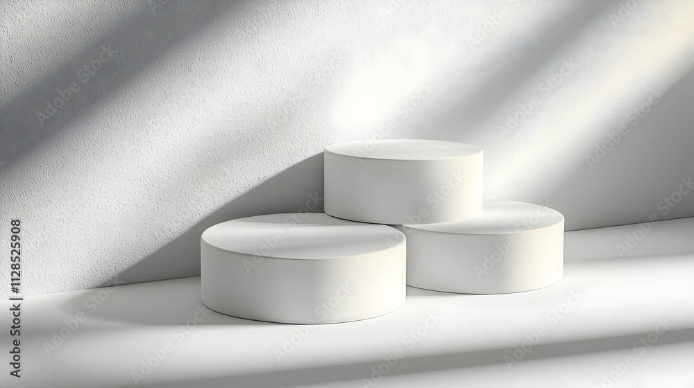 White Cylinders Showcase Product Elegantly in Sunlight