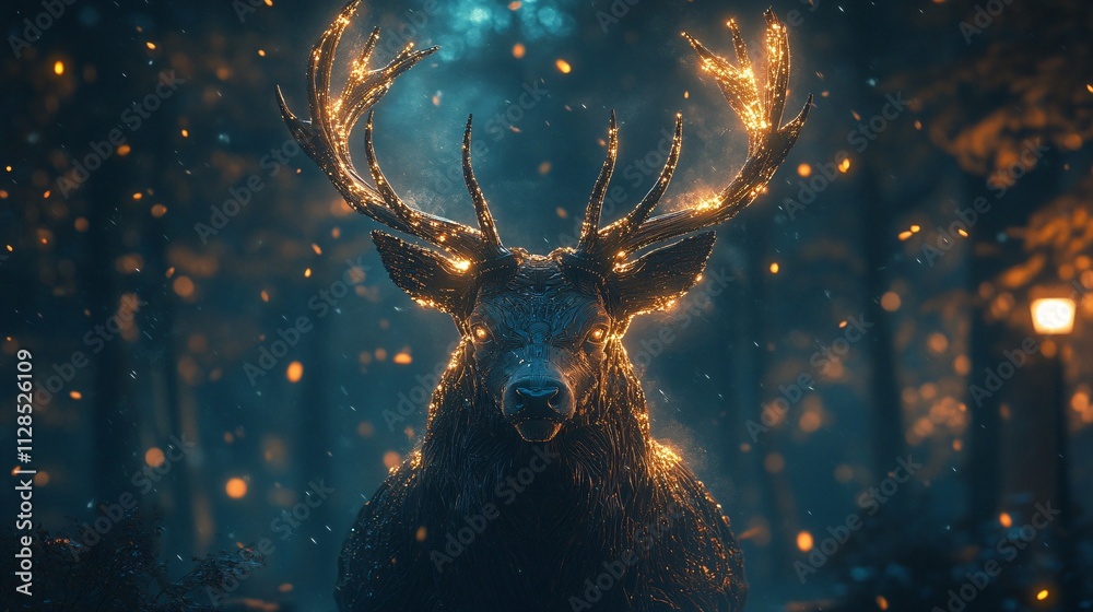 Majestic Deer with Glowing Antlers in Mysterious Forest