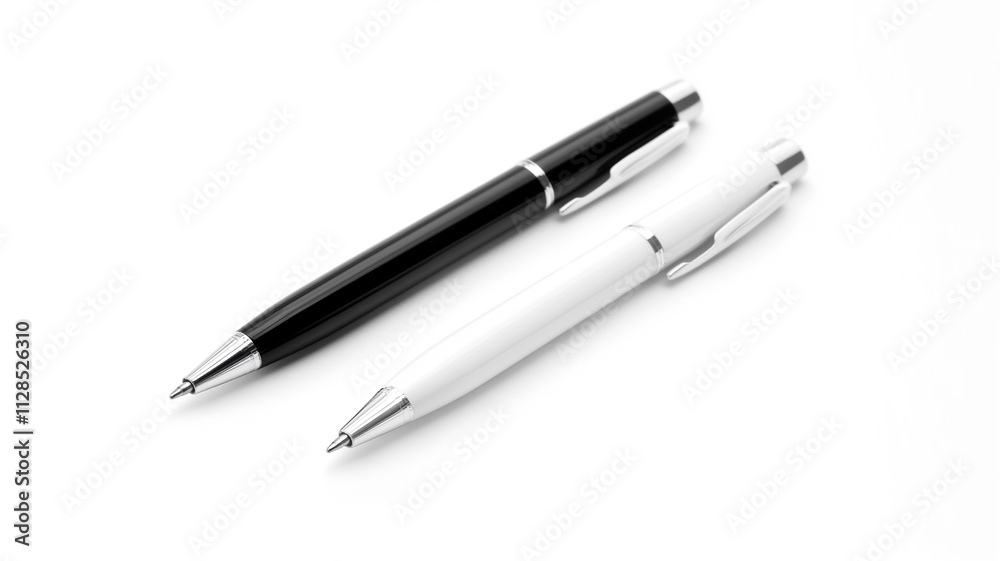 white and black pens isolated on a white background white and black pens isolated on a white background