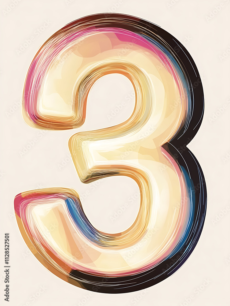 Colorful abstract number three with swirling, artistic design on light background. vibrant hues create dynamic and eye catching effect, perfect for modern decor or graphic design projects Colorful abstract number three with swirling, artistic design on light background. vibrant hues create dynamic and eye catching effect, perfect for modern decor or graphic design projects