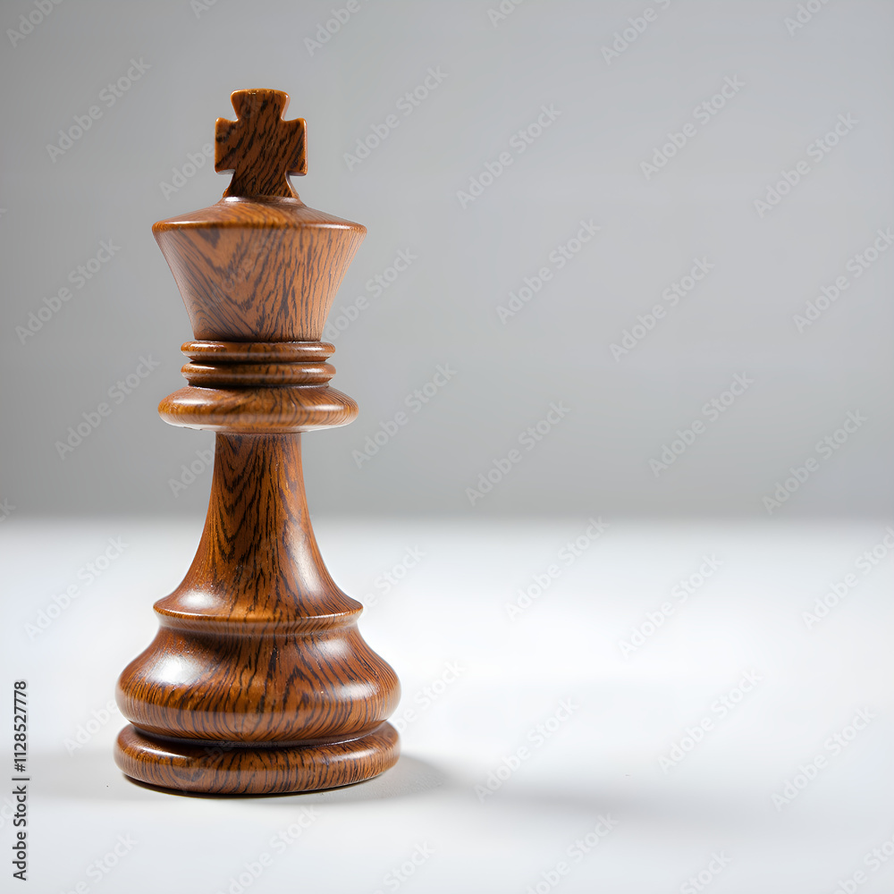 A beautifully carved wooden king chess piece on a minimalist background, photography of product concept. A beautifully carved wooden king chess piece on a minimalist background, photography of product concept.