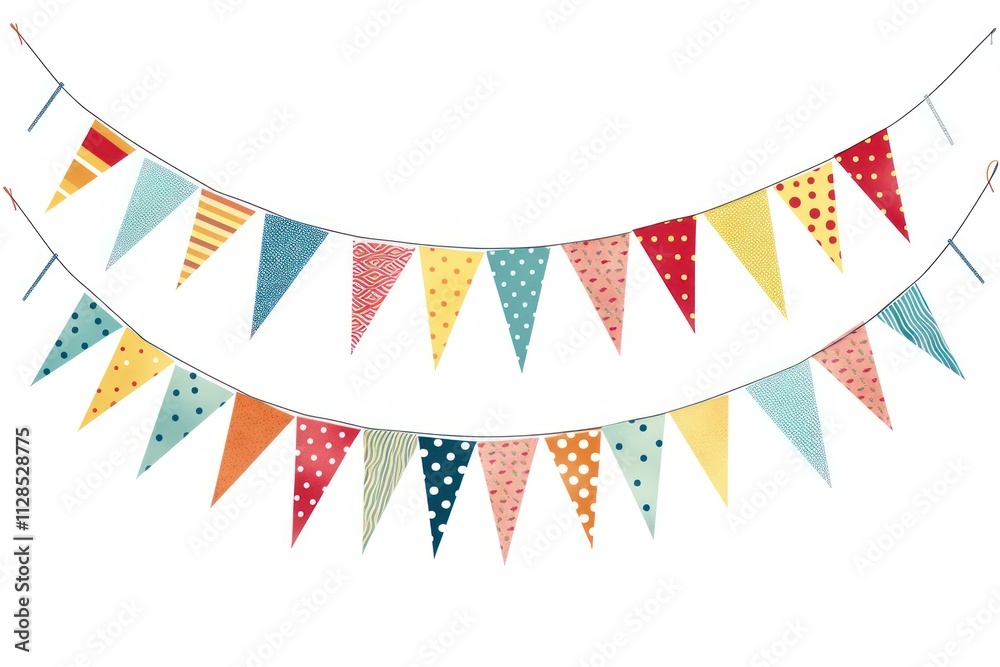 Fototapeta premium Colorful New Year bunting flag white background clothesline.