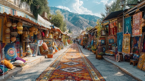 Osh Bazaar Vibrant Rugs Crafts and Mountain Scenery in Central Asia photo