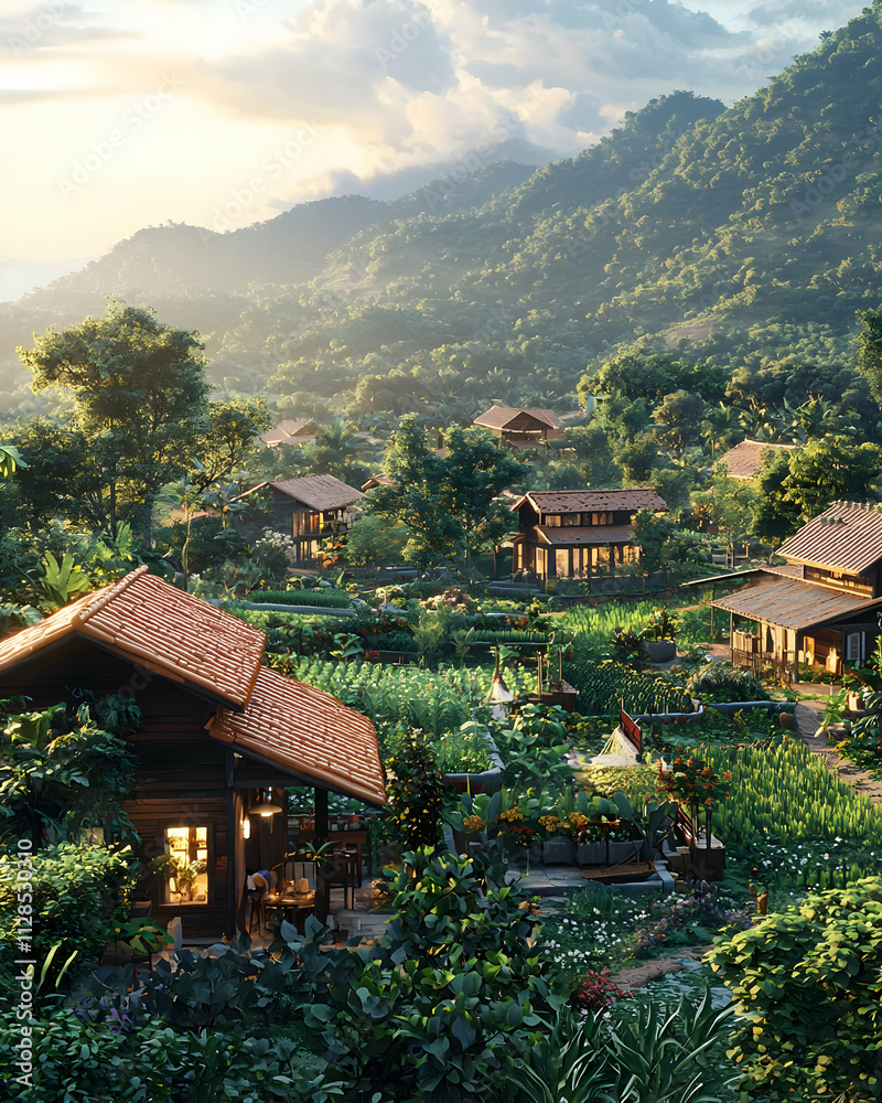 Tranquil Village Homes Nestled in Lush Greenery Tranquil Village Homes Nestled in Lush Greenery