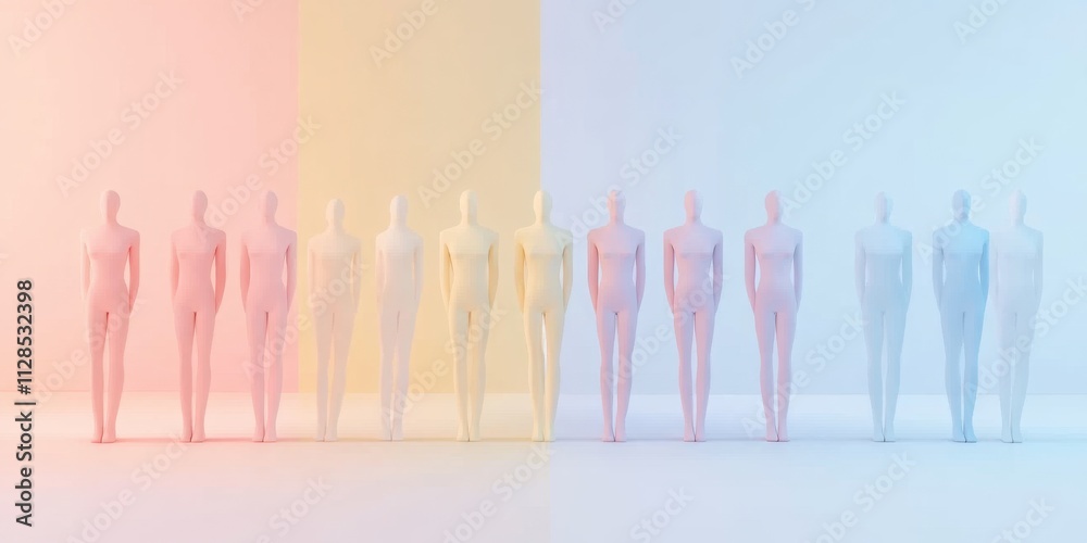 Pastel Human Figures in a Gradient-Colored Room: A Study of Unity and Diversity in Minimalist Design Pastel Human Figures in a Gradient-Colored Room: A Study of Unity and Diversity in Minimalist Design