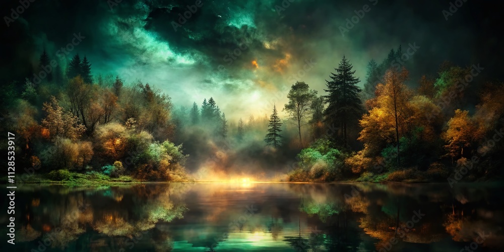 Abstract Surreal Photography with Dark Gradient Background Transitioning from Deep Black to Rich Shades of Green and Brown, Evoking a Mysterious and Moody Atmosphere