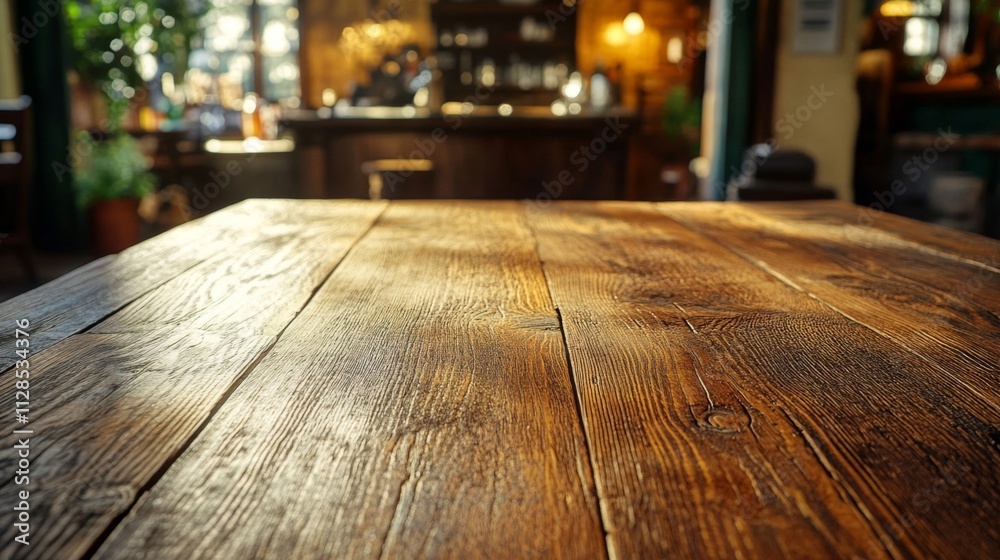 Rustic Wooden Tabletop In A Pub Setting Rustic Wooden Tabletop In A Pub Setting