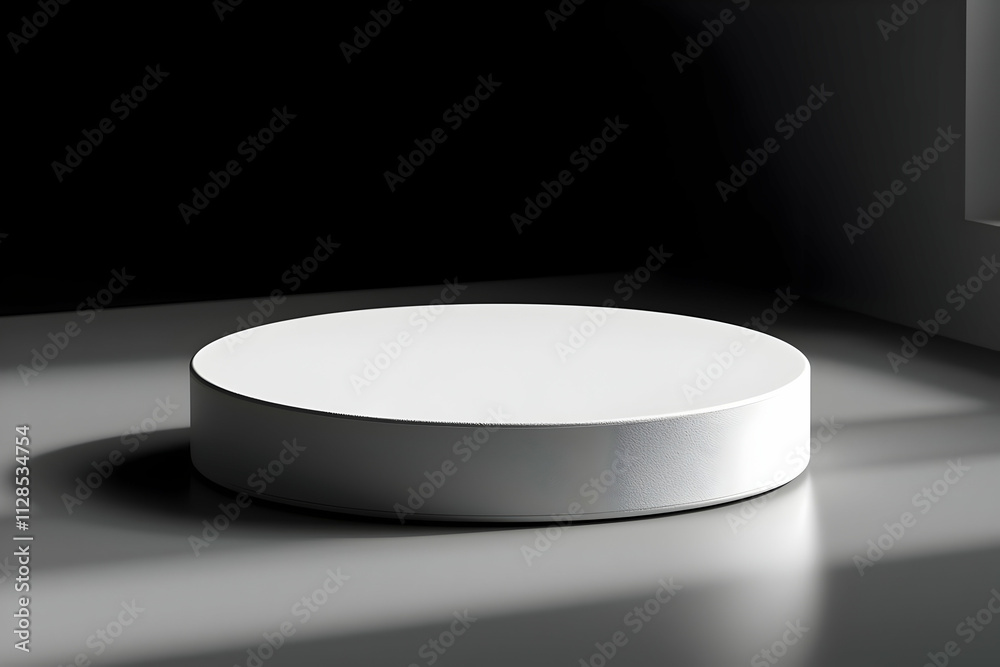 Circular White Platform, Modern Minimalist Display, Studio Lighting, Clean Design, Product Showcase Circular White Platform, Modern Minimalist Display, Studio Lighting, Clean Design, Product Showcase
