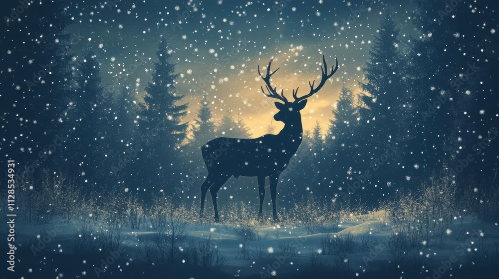 silhouette of a deer in the winter forest christmas background silhouette of a deer in the winter forest christmas background