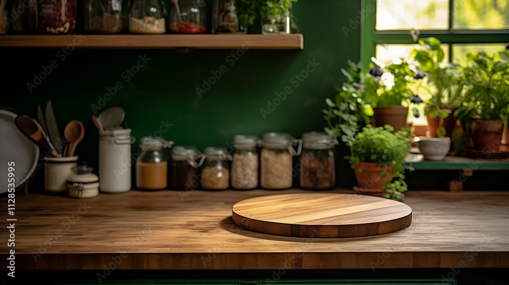 Rustic Kitchen with Wooden Countertop and Herb Garden Rustic Kitchen with Wooden Countertop and Herb Garden