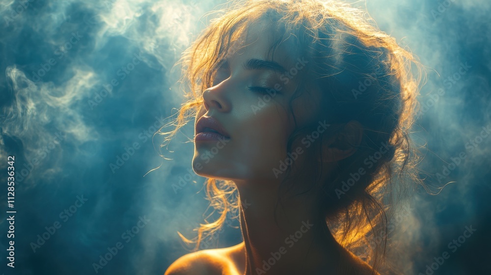 silhouette of a woman praying with light effect silhouette of a woman praying with light effect
