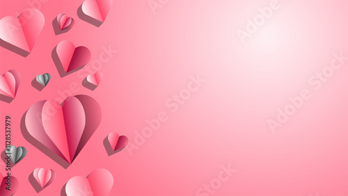 Valentine day pink vector background with heart shape in paper craft style. Suitable for poster, banner, web, presentation, invitation card, advertising