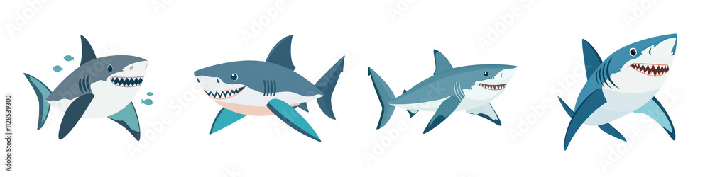 Collection of Terrifying Sharks Hunting Underwater in the Deep Blue Ocean with Powerful Jaws and Serrated Teeth Collection of Terrifying Sharks Hunting Underwater in the Deep Blue Ocean with Powerful Jaws and Serrated Teeth