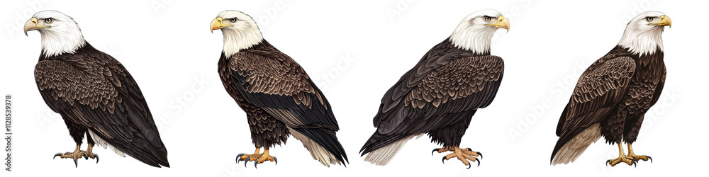 Fototapeta premium Majestic bald eagles soaring gracefully through the sky with their powerful wings and sharp talons emblematic of American strength patriotism and the enduring spirit of freedom These birds of prey