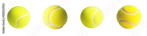 Colorful tennis ball on a tennis court with a tennis racket in the background representing the sport of tennis competition and athletic activity